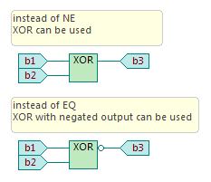 instead of NE, XOR can be used / instead of EQ, XOR with negated output can be used